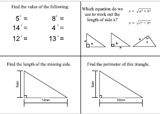 Starter on the stages of solving a problem on Pythagoras' Theorem.